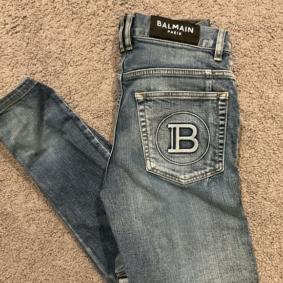 Balmain Paris Vintage Tapered MOTO Jeans Pants Back to School Y2K sz 29 Like New - Picture 2 of 11